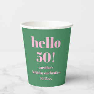 Gobelets En Papier Moderne Rose Vert Gras 50e Anniversaire Personnali