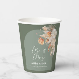 Gobelets En Papier moderne sauge vert bohème pampas herbe mariage