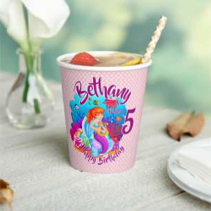 Gobelets En Papier Modifier le nom d'âge Mermaid Anniversaire Fête Pe