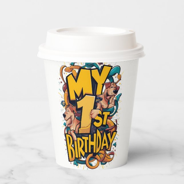 Gobelets En Papier Mon 1er Anniversaire Avec Chiens (Recto)