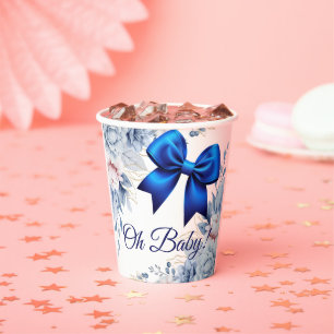 Gobelets En Papier Mon bébé ! Élégant Baby shower Floral Blue Bow