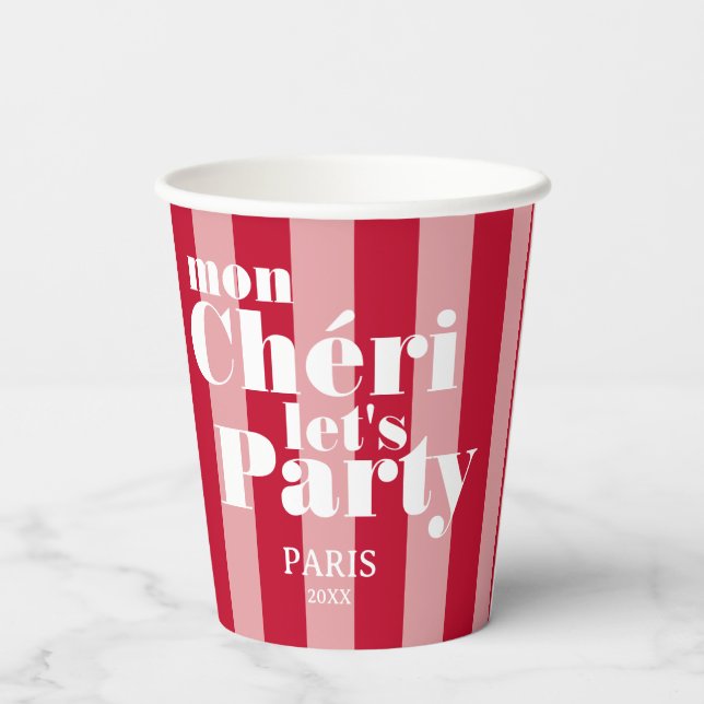 Gobelets En Papier Mon Cherie Let's Party Cerise Rouge Rayure Éclatan (Verso)