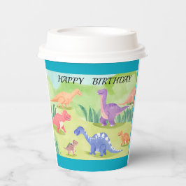 Gobelets En Papier Monde de dinosaures joyeux anniversaire turquoise