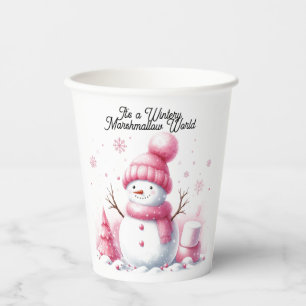 Gobelets En Papier Monde de marshmallow bonhomme de neige rose