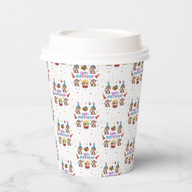 Gobelets En Papier Monkey Cupcake Happy Birthday Paper Cup  (Gauche)