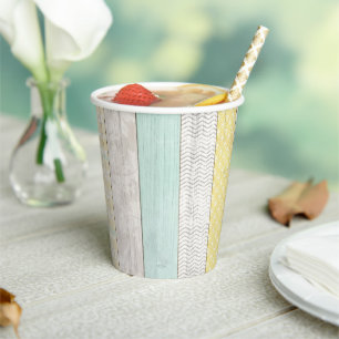Gobelets En Papier Monnaie Rustique & Boho Jaune Géométrique Chalet M