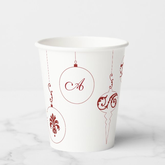 Gobelets En Papier Monogramme Berry Rouge Bauble Ornements (Recto)
