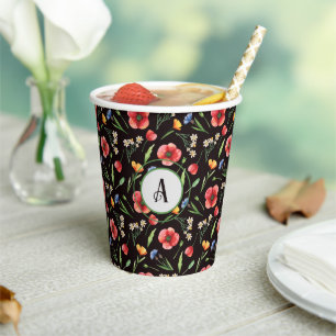 Gobelets En Papier Monogramme Colorful Poppies et Motif Fleur sauvage