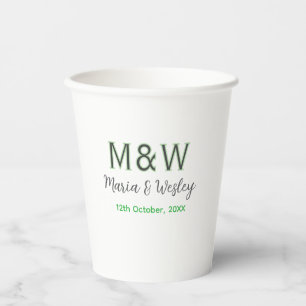 Gobelets En Papier Monogramme couple gris vert moderne date romantiqu