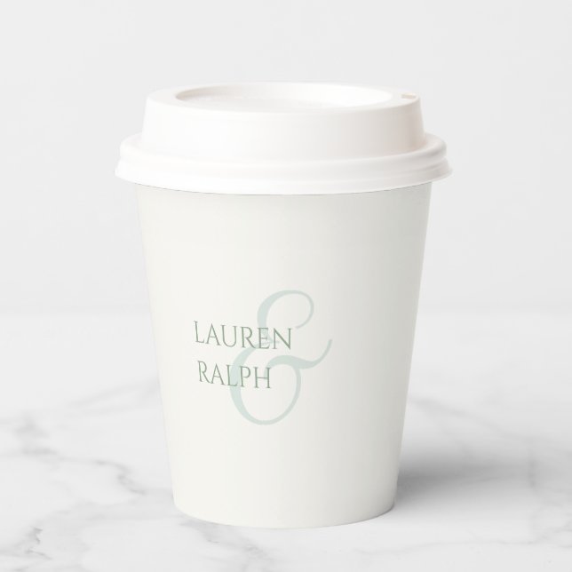 Gobelets En Papier Monogramme de couple vert et ivoire Sage (Recto)