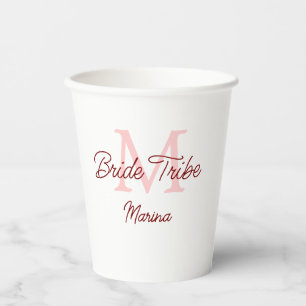Gobelets En Papier Monogramme de la tribu de la mariée rouge simple m