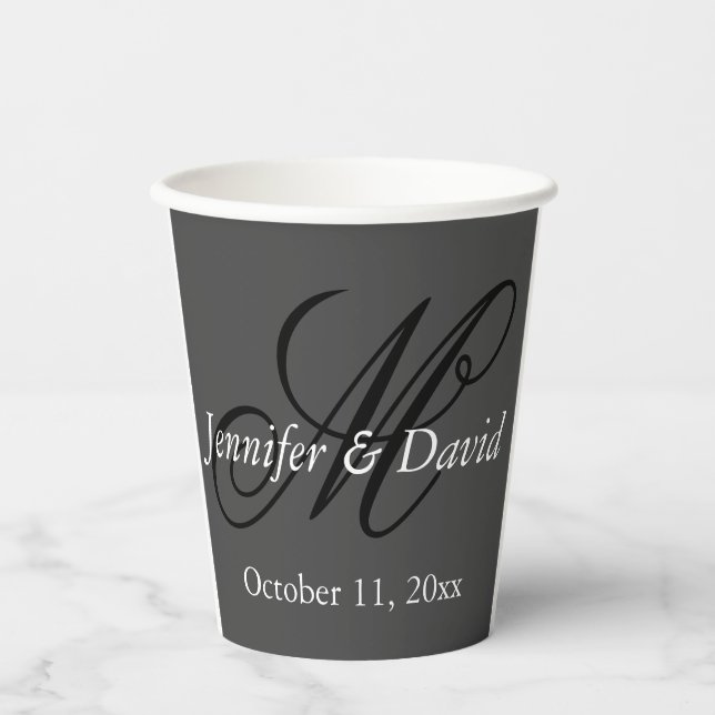Gobelets En Papier Monogramme de mariage à calligraphie attractive  (Recto)