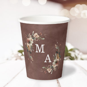 Gobelets En Papier Monogramme de Mariage de fleurs rouges de grenat r
