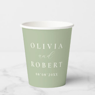Gobelets En Papier Monogramme de mariage minimaliste vert sauge