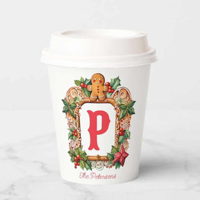 Gobelets En Papier Monogramme de pain d'épices doux (Recto)