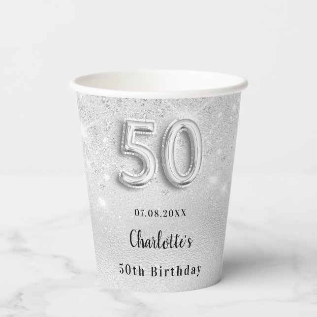 Gobelets En Papier Monogramme de poussière de parties scintillant arg (Verso)