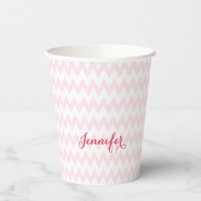 Gobelets En Papier Monogramme élégant Motif rose personnalisé moderne (Gauche)