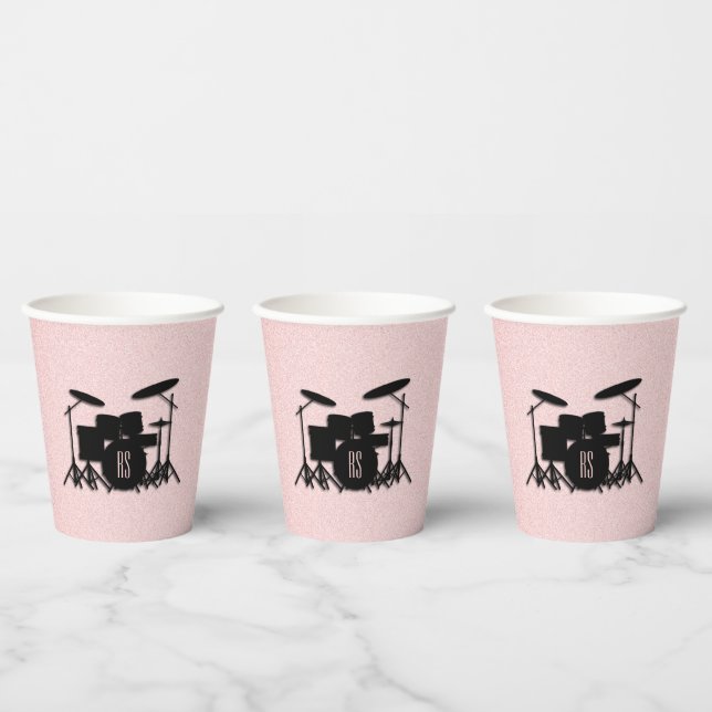 Gobelets En Papier Monogramme Ensemble de musique Design rose (Multi)