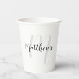 Gobelets En Papier Monogramme et nom de script moderne personnalisé