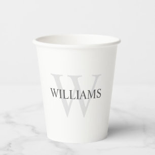 Gobelets En Papier Monogramme et nom personnalisés classiques