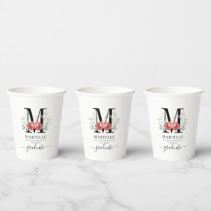 Gobelets En Papier Monogramme Floral Graduation Party