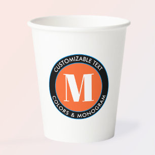 Gobelets En Papier Monogramme gras   Blanc noir orange et bleu