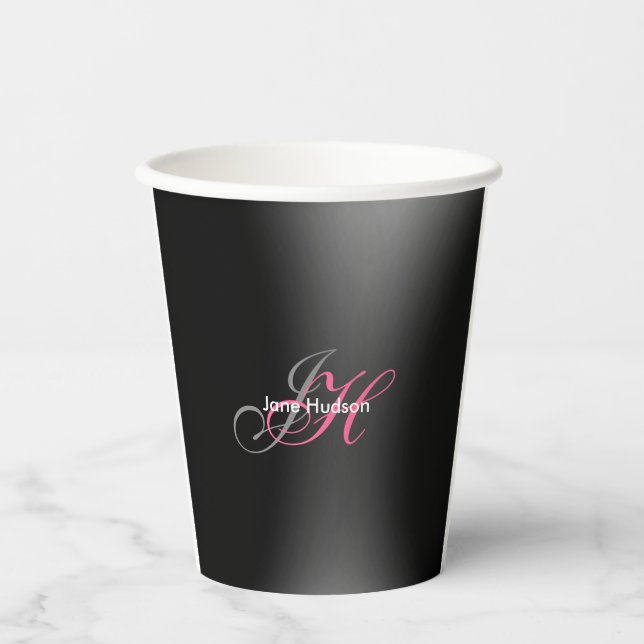 Gobelets En Papier Monogramme gris noir simple cadeau spécial simple (Recto)