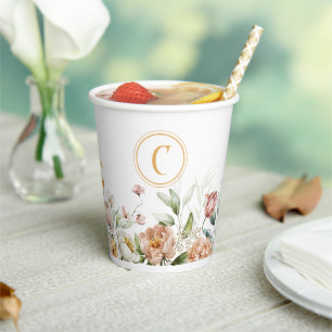 Gobelets En Papier Monogramme Initial & Nom, Coupes Florales de papie
