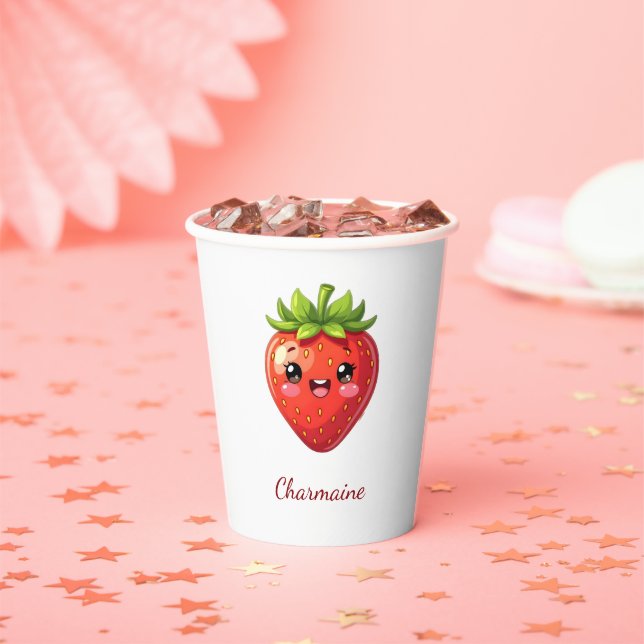 Gobelets En Papier Monogramme joli kawaii fraise (Insitu)
