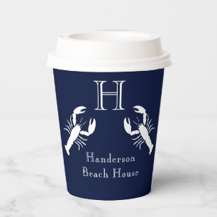 Gobelets En Papier Monogramme Marine Bleu Bleu Homard Nautique