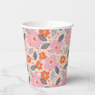 Gobelets En Papier Monogramme Modèle floral rétro mignon