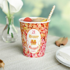 Gobelets En Papier Monogramme moderne élégant Nom 21e fête d'annivers