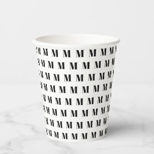 Gobelets En Papier Monogramme noir et blanc initial motif moderne