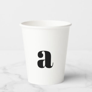 Gobelets En Papier Monogramme noir et blanc personnalisé moderne anni