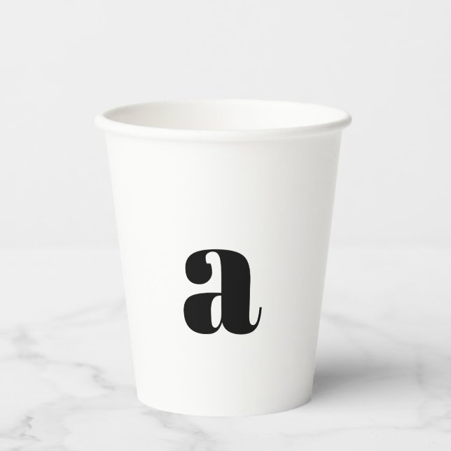 Gobelets En Papier Monogramme noir et blanc personnalisé moderne anni (Recto)