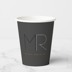 Gobelets En Papier Monogramme noir gris tendance Plain