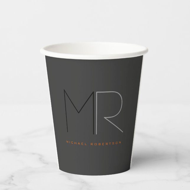 Gobelets En Papier Monogramme noir gris tendance Plain (Recto)