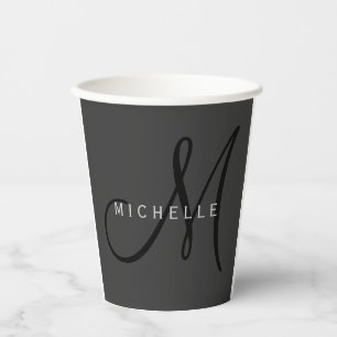 Gobelets En Papier Monogramme noir professionnel Gris Votre nom