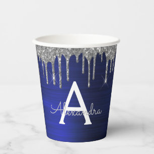 Gobelets En Papier Monogramme Pailleté et Scintillant Bleu Marine Arg