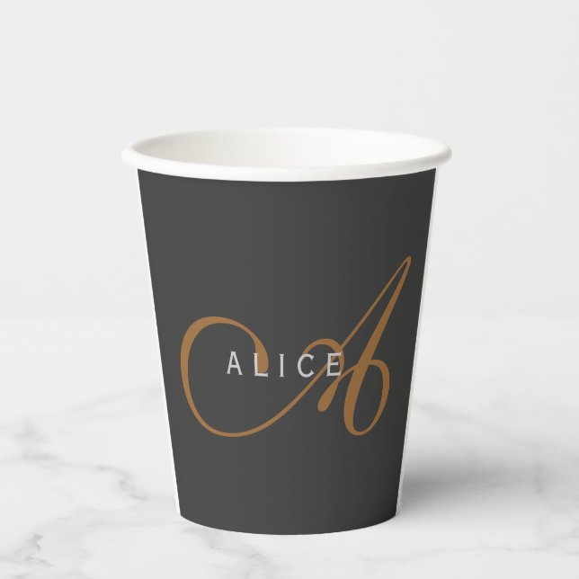 Gobelets En Papier Monogramme plat tendance Nom initial (Recto)
