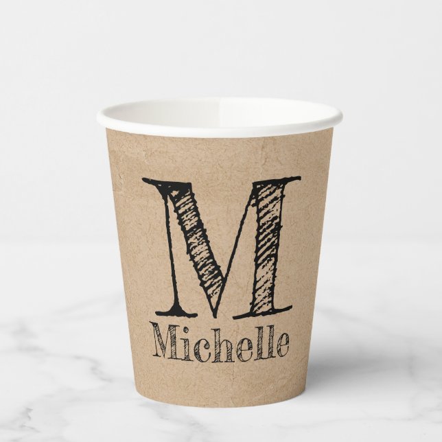 Gobelets En Papier Monogramme Rustique Kraft papier Brown Look (Gauche)