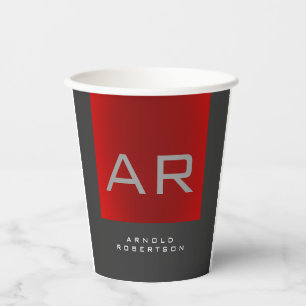 Gobelets En Papier Monogramme tendance gris élégant Ajouter un nom