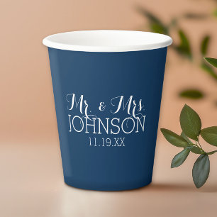 Gobelets En Papier Monsieur et Madame Cadeau de Mariage Bleu Marine U