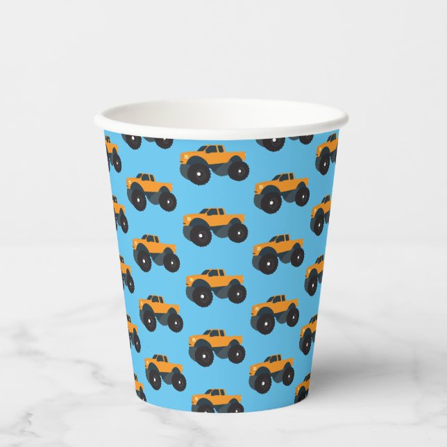 Gobelets En Papier Monster Camion Véhicule Orange Bleu (Recto)