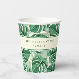 Gobelets En Papier Monstera Feuille Motif Summer Party Monogramme