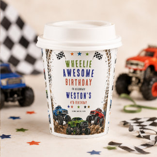 Gobelets En Papier Monstre de camion fou Wheelie Awesome 4 ans garçon