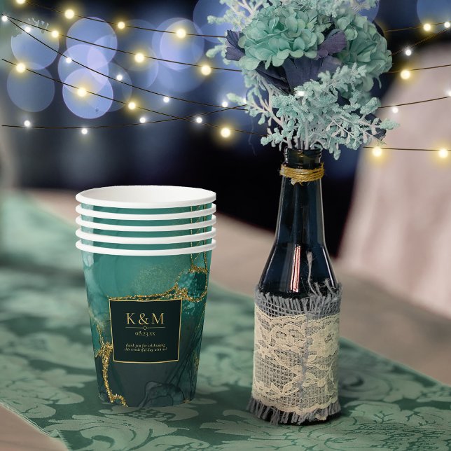 Gobelets En Papier Moody Ink Emerald Gold ID Abstrait988 (Créateur téléchargé)