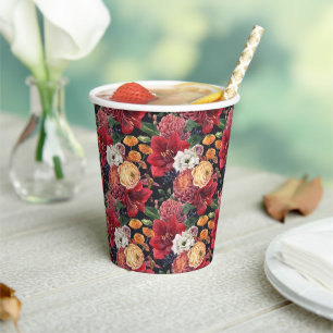 Gobelets En Papier Moody Watercolor Amaryllis et fleurs d'automne