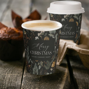 Gobelets En Papier Moody Winter Botanical Custom Christmas Holiday
