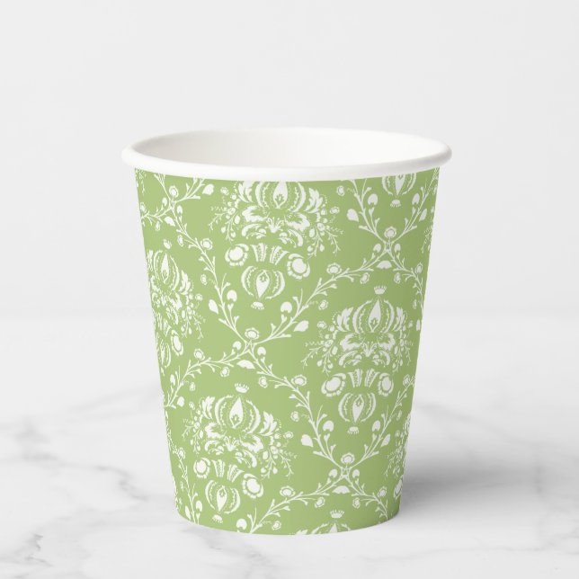 Gobelets En Papier Moss Green Damask Paper Cup (Recto)